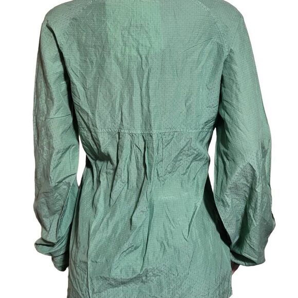 Women peasant mandarin collar spearmint silk boho top casual loose blouse M - Picture 7 of 7